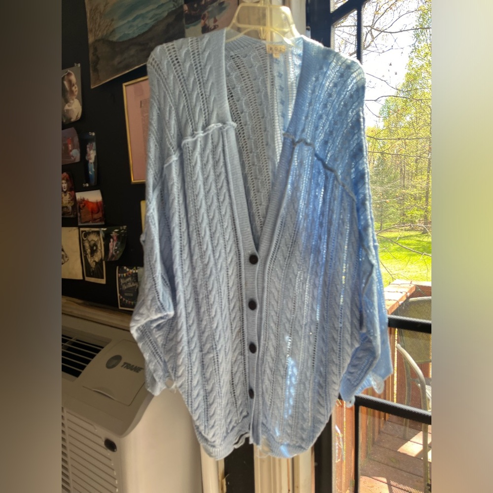 POL loose knit/crocheted sky blue cardigan. Never worn, no tags.